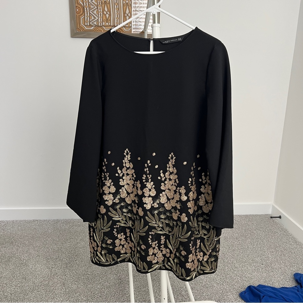 Zara Black Floral Embroidered Dress
